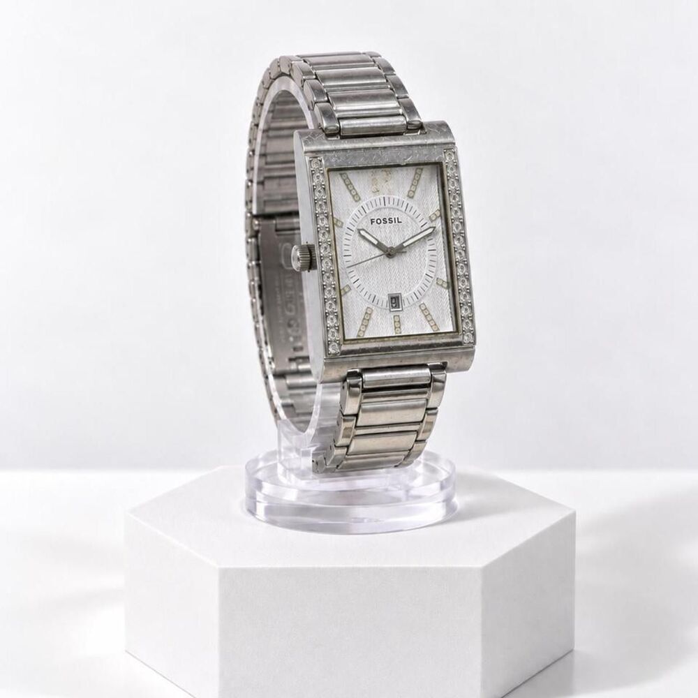 Vintage Fossil Silver Rhinestone Rectangular Watch - Picture 3 of 4